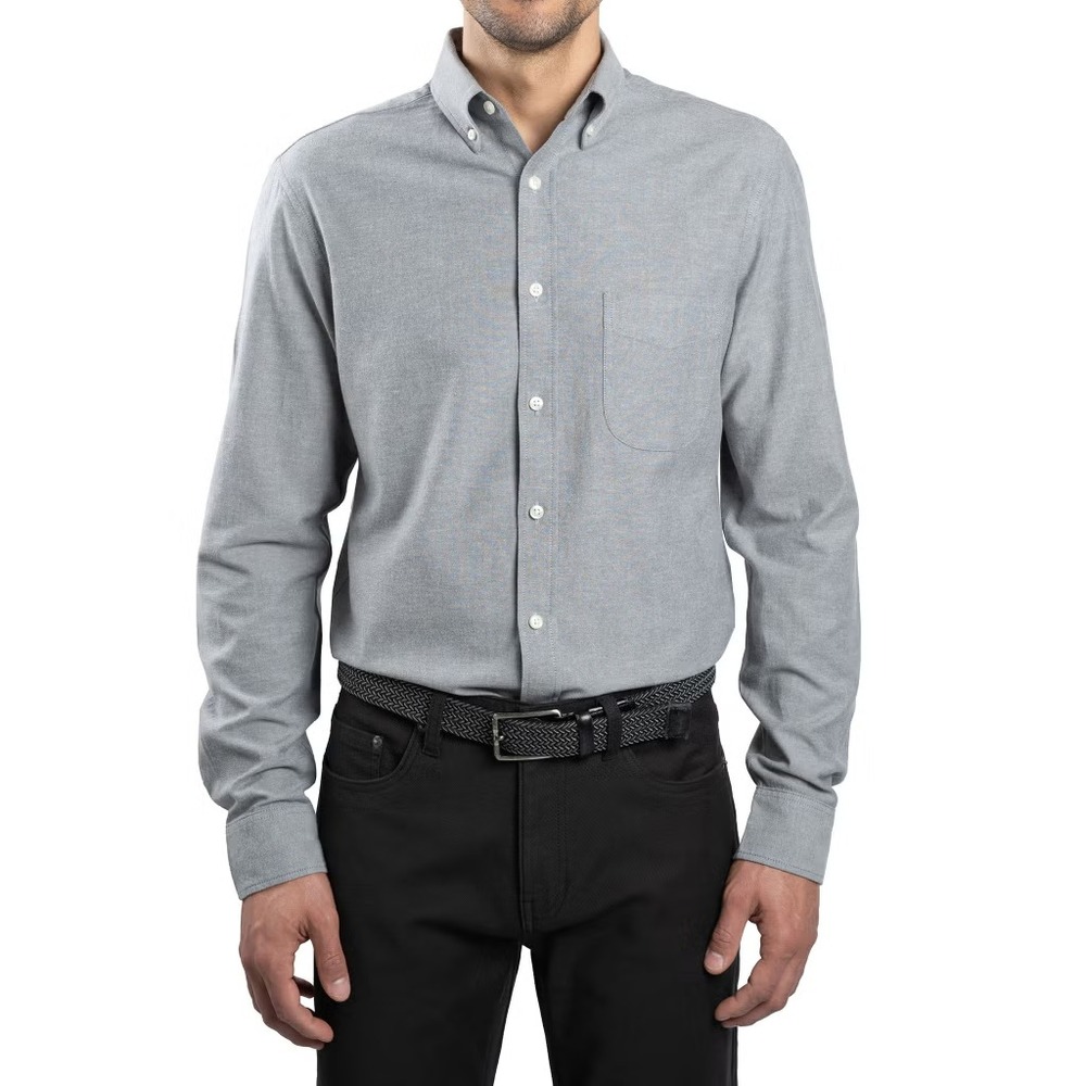 Jachs Men's Oxford Long Sleeve Button Up Shirt, Charcoal, Size: XL, New